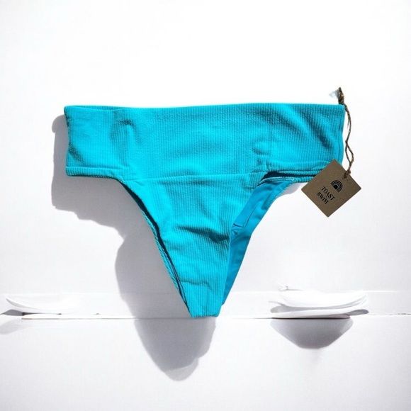 🌻NEW w.Tag Free People x Toast Turquoise Signature Banded Waist Bikini Bottom S - Picture 1 of 14